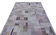 Teselya 32964 Purple Patchwork Wool Handmade Area Rug 5'4" x 7'7"