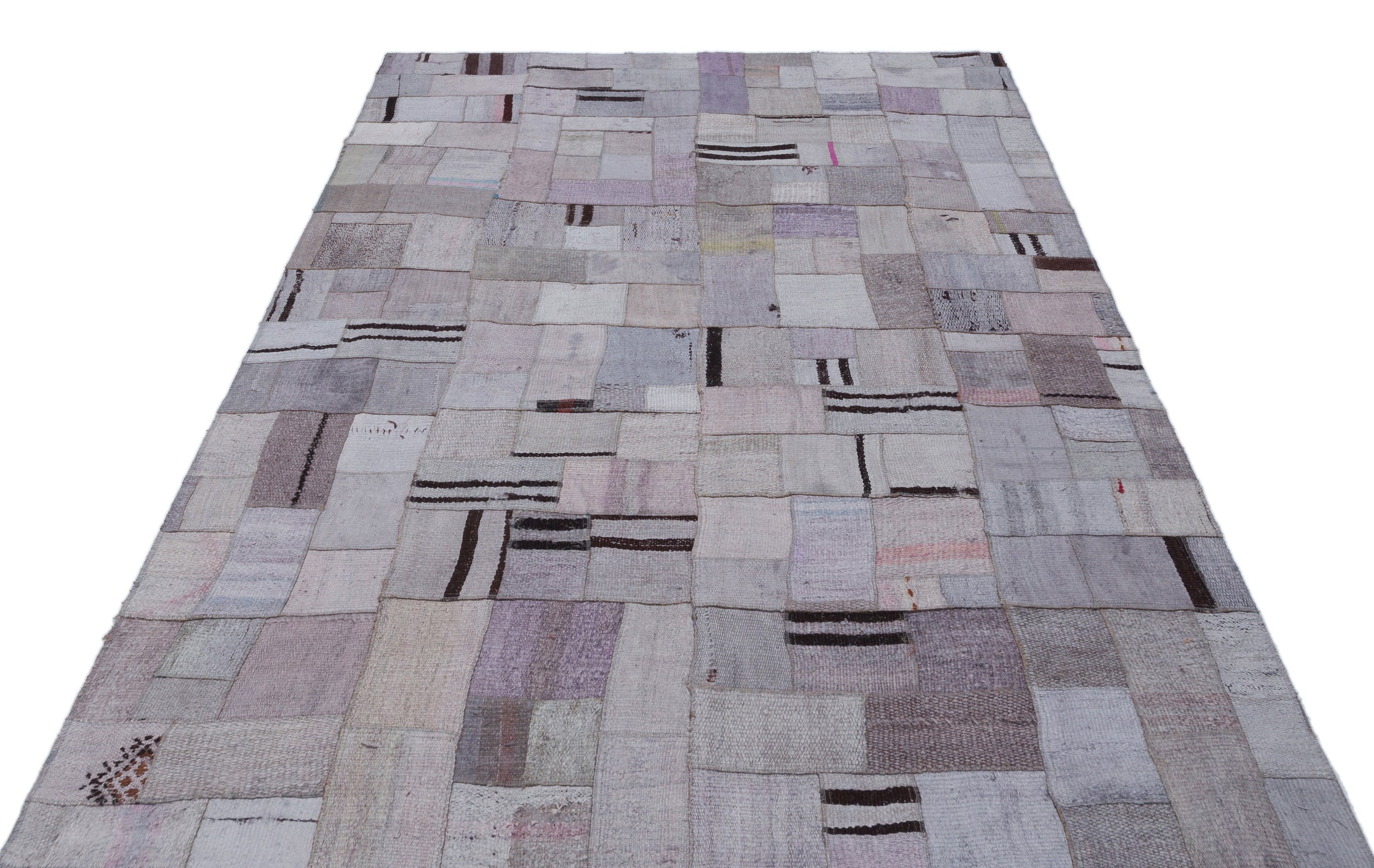 Teselya 32965 Purple Patchwork Wool Handmade Area Rug 5'4" x 7'7"