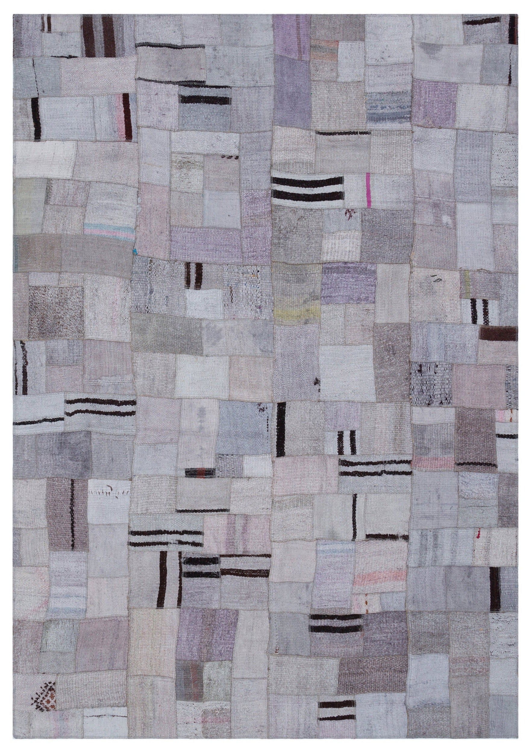 Teselya 32965 Purple Patchwork Wool Handmade Area Rug 5'4" x 7'7"