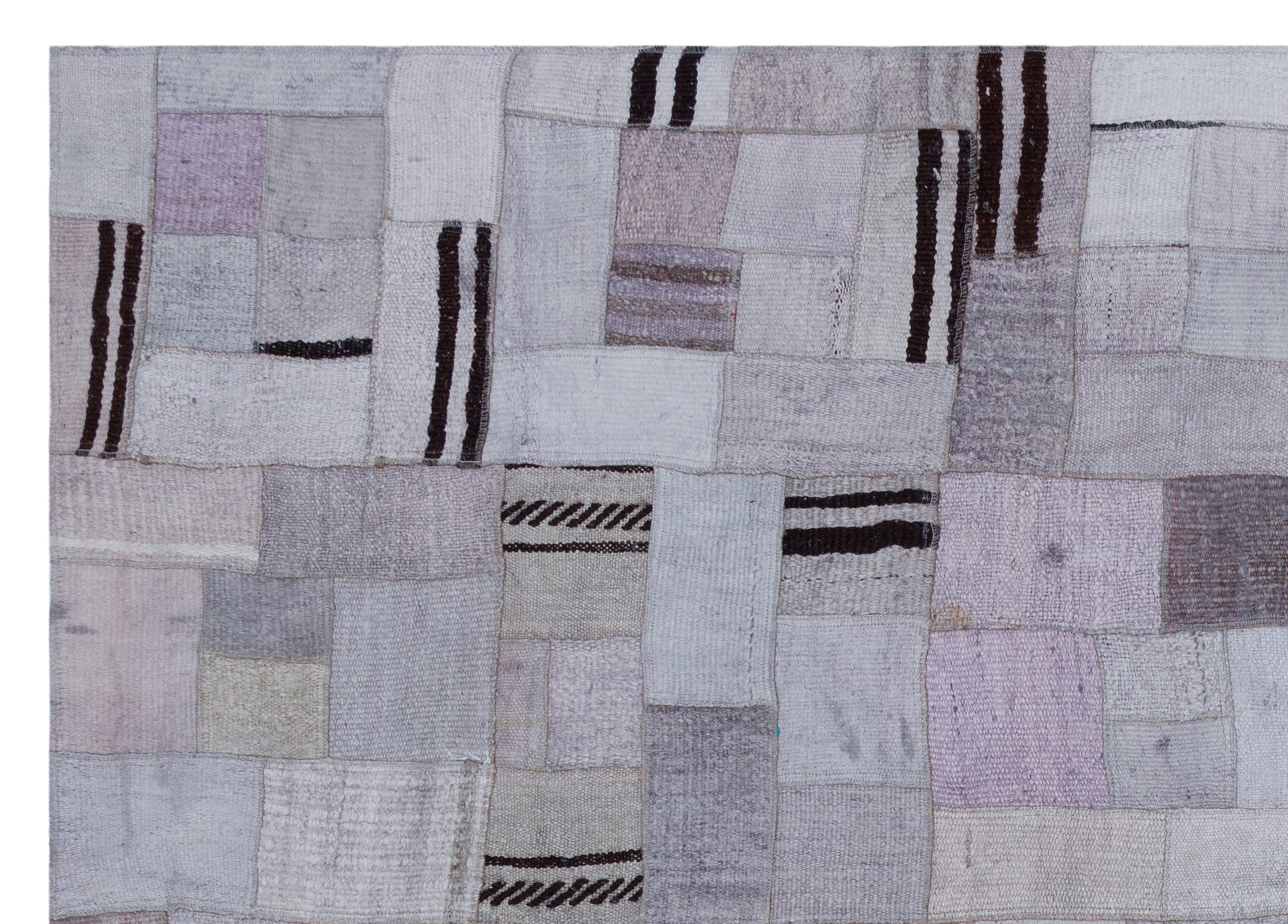 Purple Patchwork Rug - Handmade Wool Area Rug 5'7" x 7'10" Bohemian Design