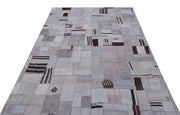 Teselya Purple Patchwork Wool Handmade Area Rug 5'3" x 7'7"
