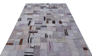 Teselya Blue Patchwork Wool Handmade Area Rug 5'7" x 7'8"