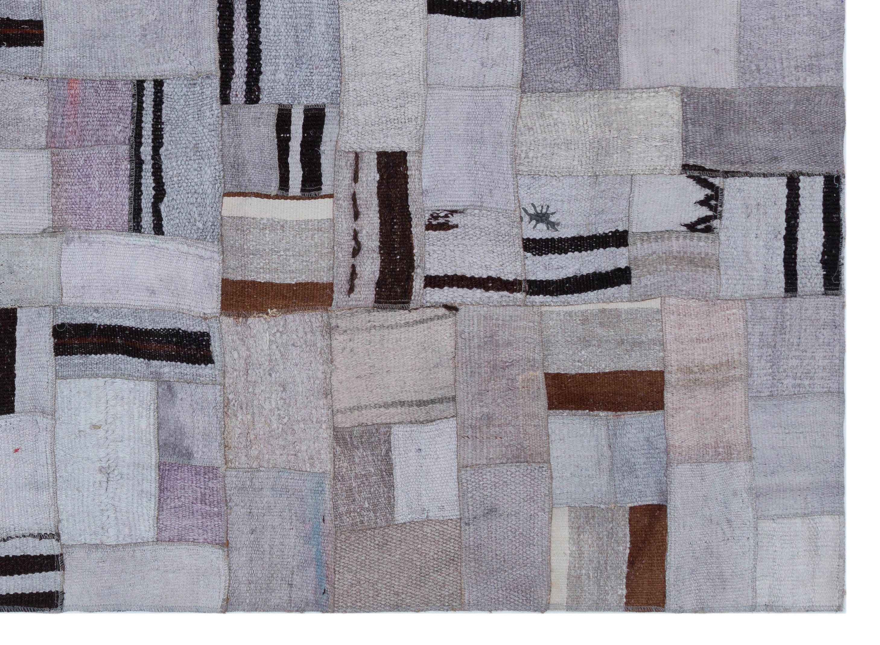Teselya Blue Patchwork Wool Handmade Area Rug 5'7" x 7'8"