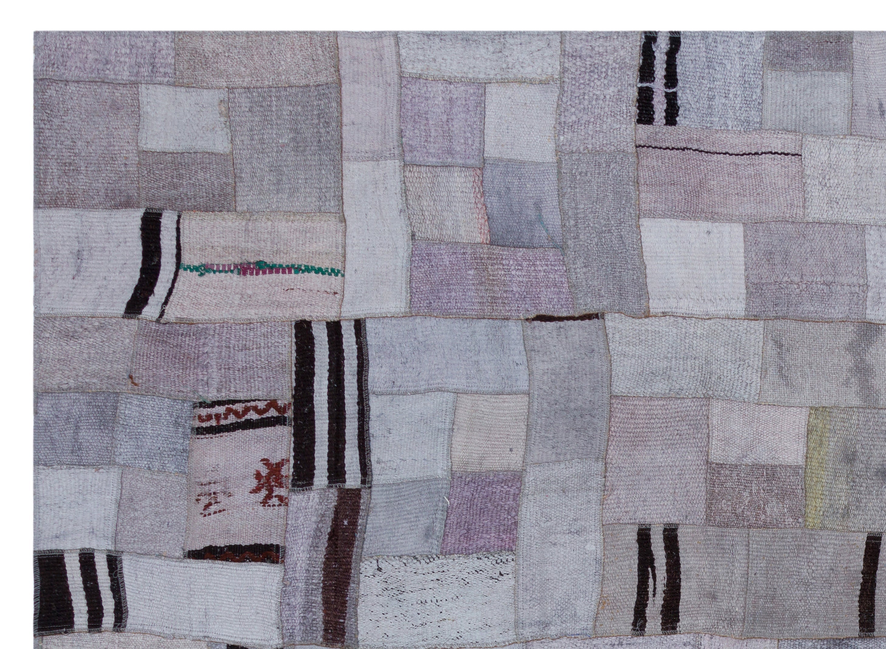 Teselya Blue Patchwork Wool Handmade Area Rug 5'7" x 7'8"