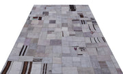 Teselya Blue Patchwork Wool Handmade Area Rug 5'7" x 7'10"