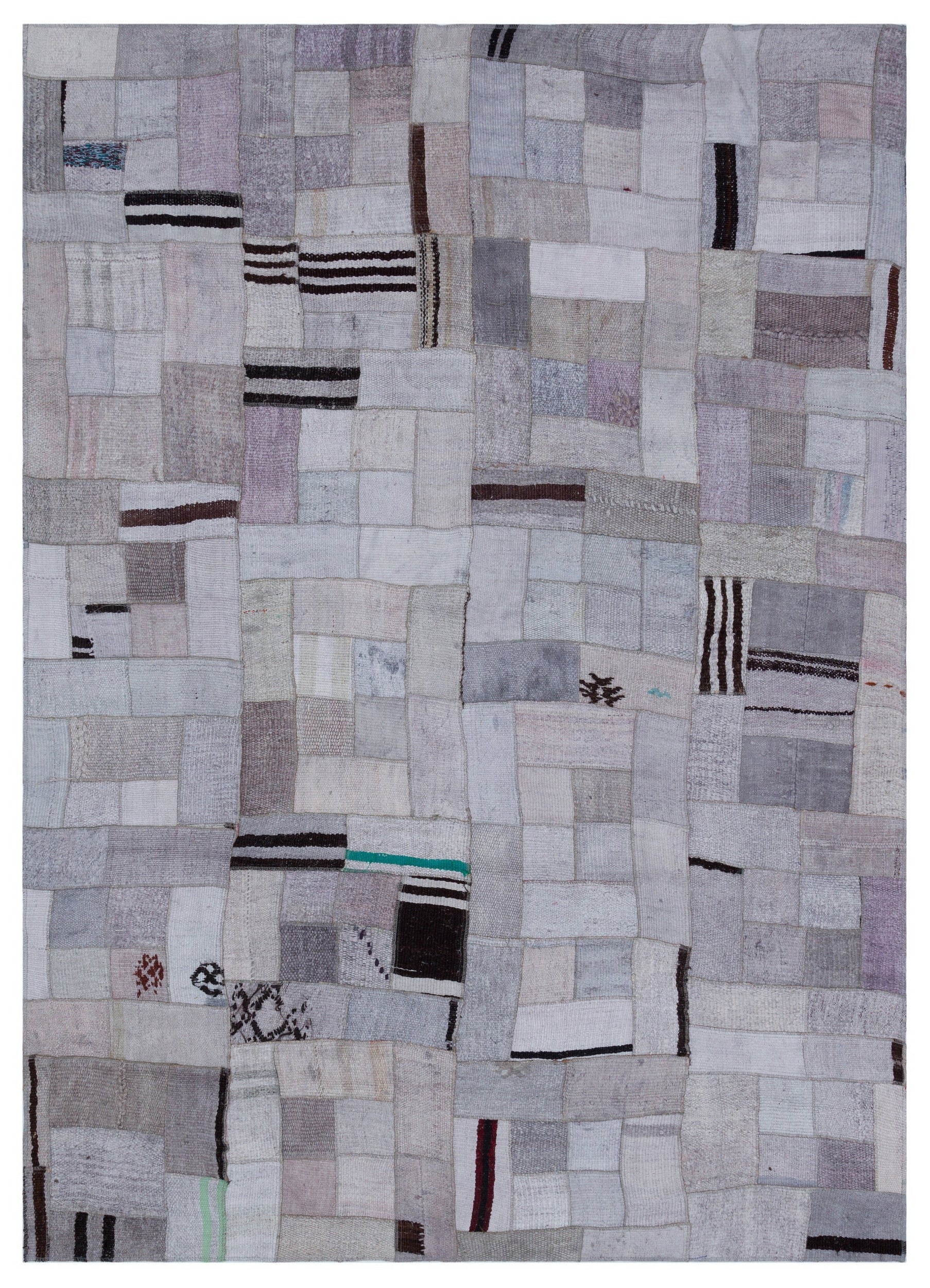 Teselya 33003 Beige Patchwork Wool Handmade Area Rug 5'7" x 7'9"