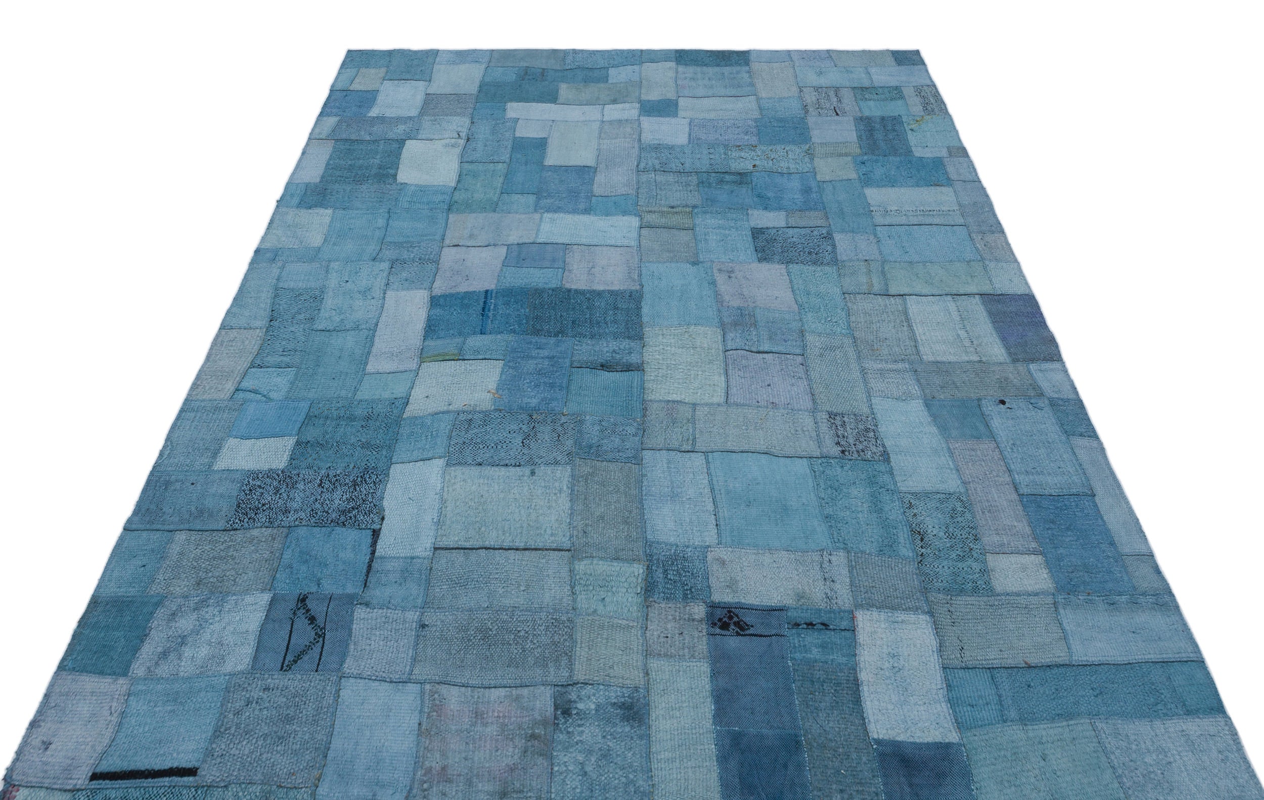 Teselya Blue Patchwork Wool Handmade Area Rug 5'3" x 7'5"