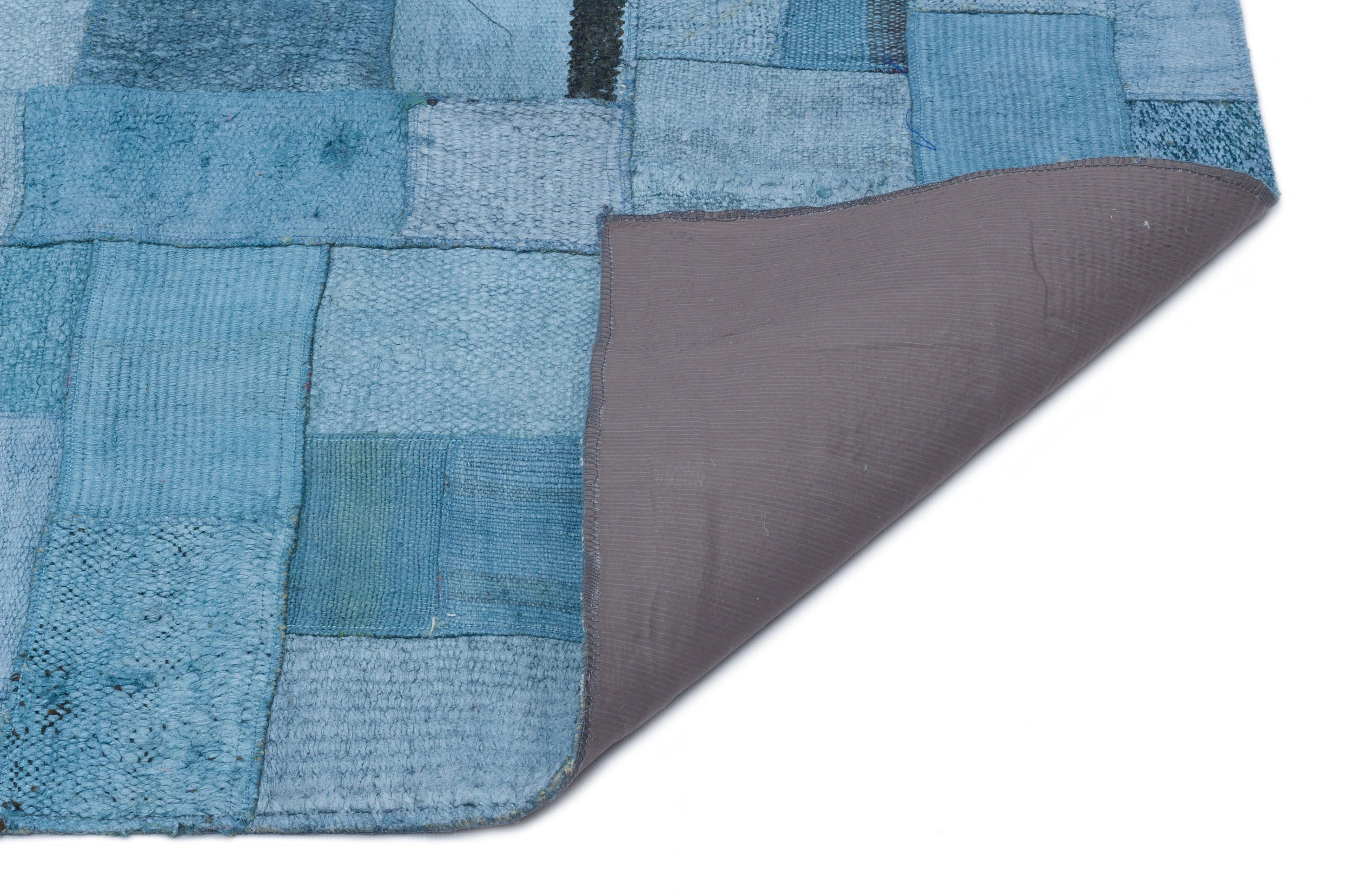 Teselya Blue Patchwork Wool Handmade Area Rug 5'3" x 7'4"