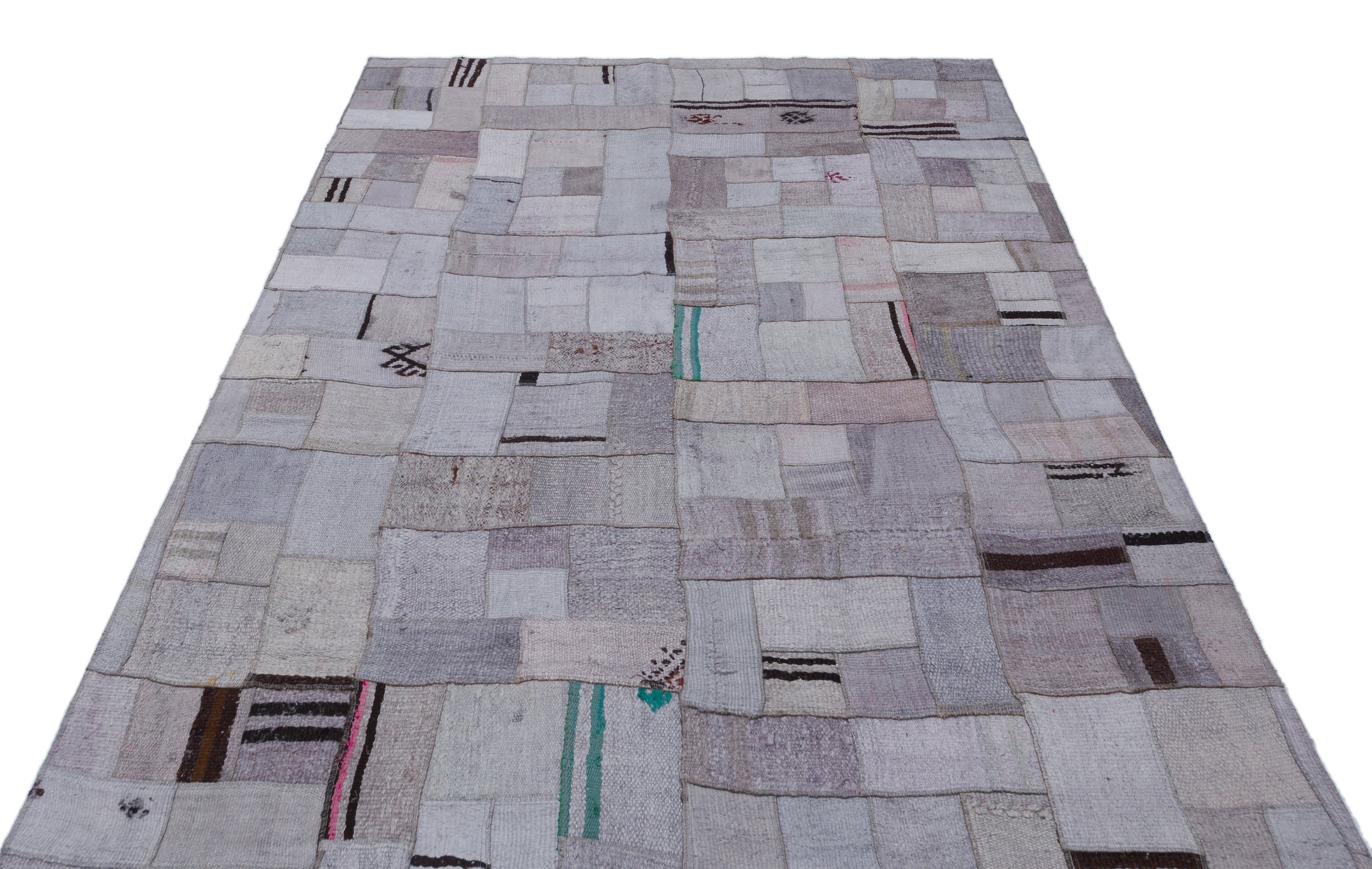 Teselya 33017 Beige Patchwork Wool Handmade Area Rug 5'3" x 7'7"
