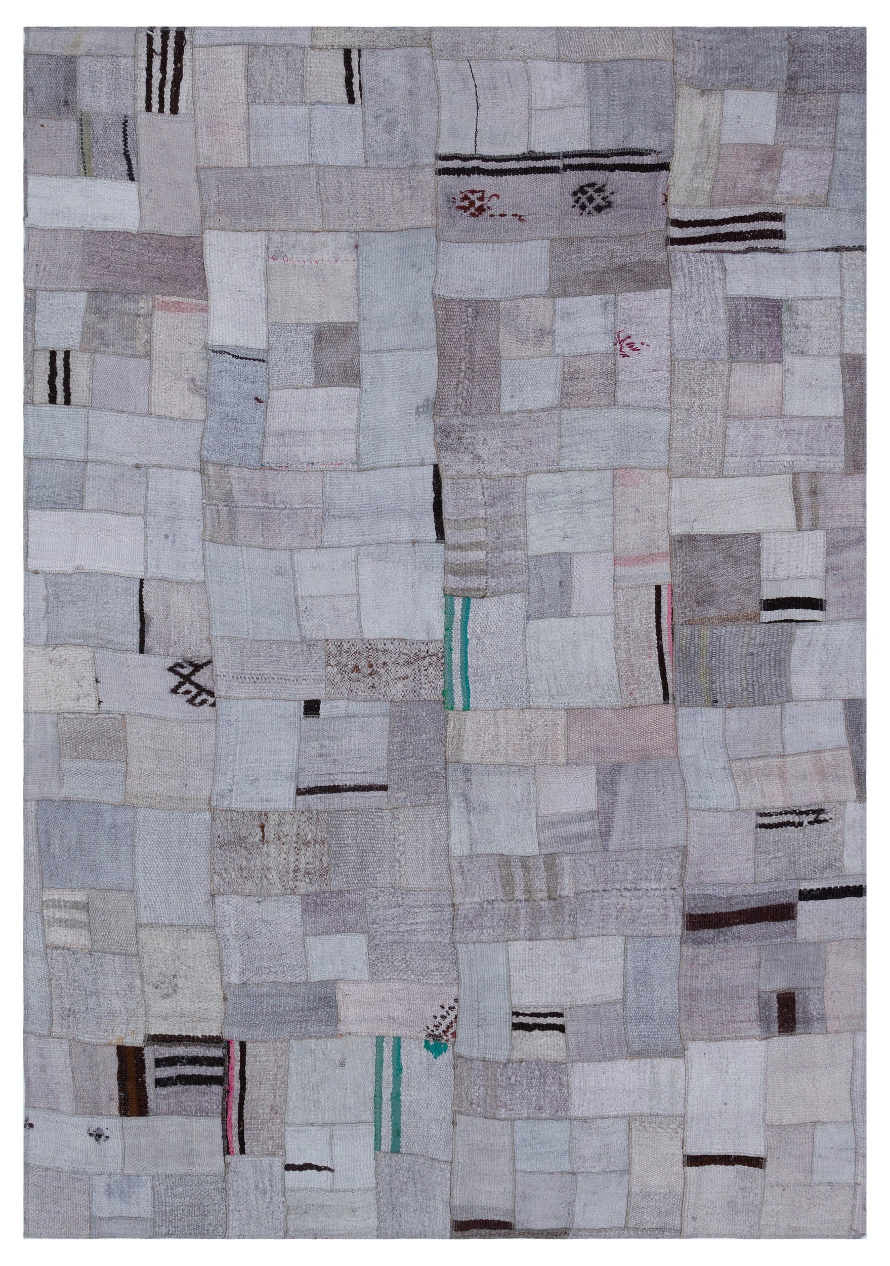 Teselya 33017 Beige Patchwork Wool Handmade Area Rug 5'3" x 7'7"