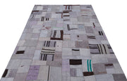 Blue Patchwork Rug - Handmade Wool Area Rug 5x7 - Durable Anatolian Carpet
