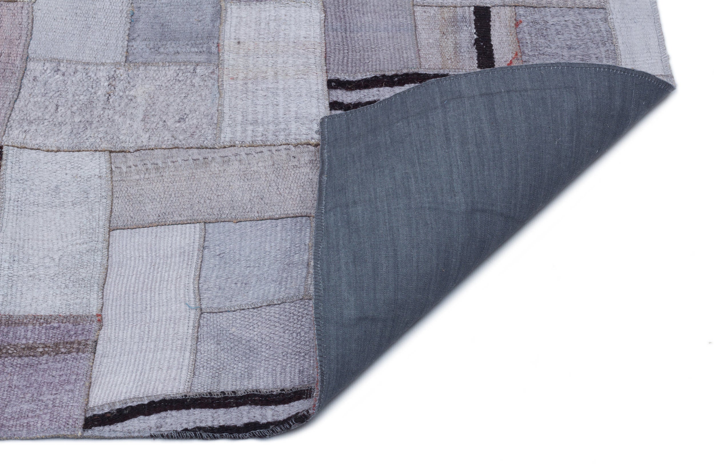 Teselya 33020 Blue Patchwork Wool Handmade Area Rug 5'3" x 7'7"