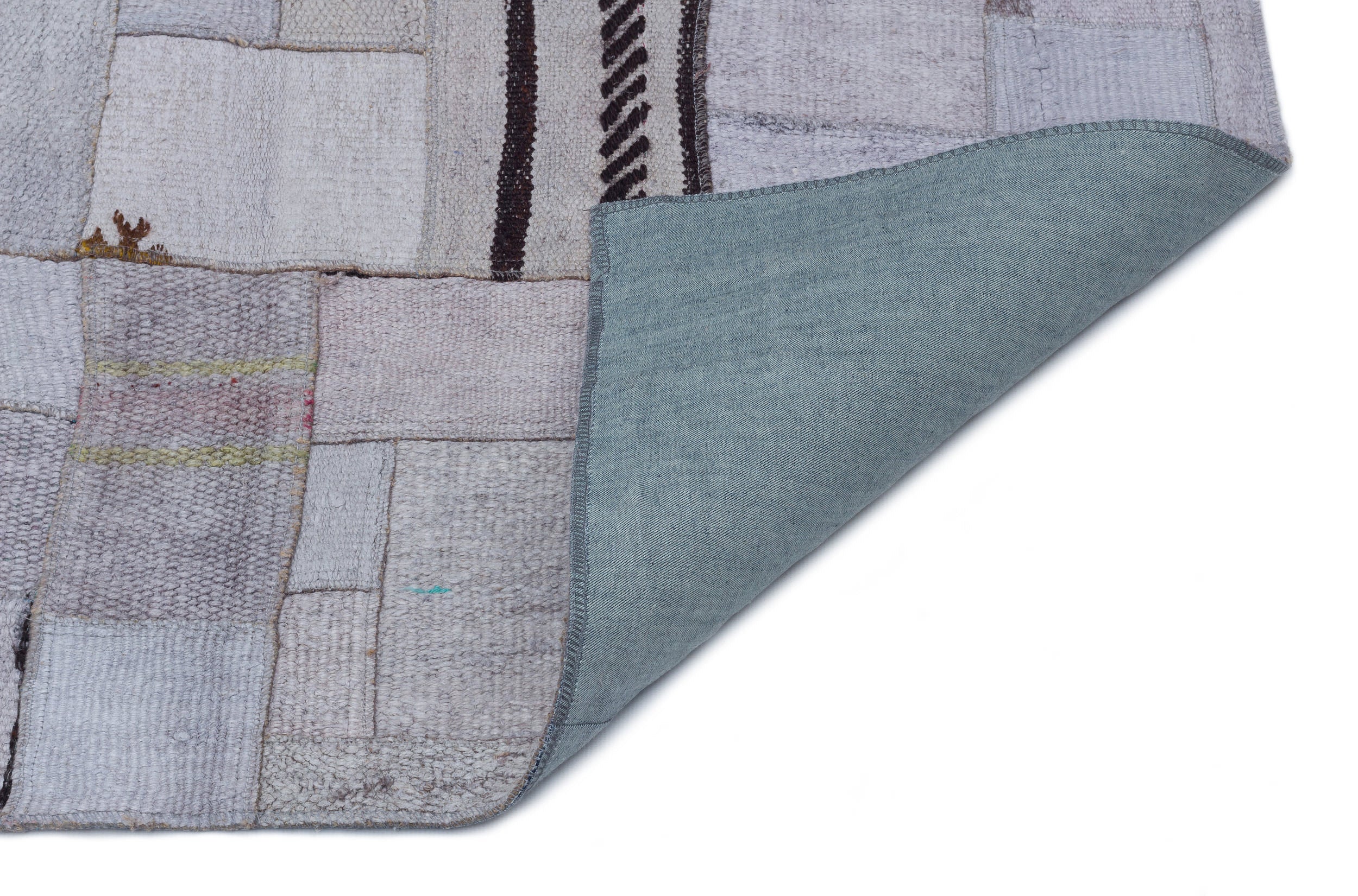 Teselya Purple Patchwork Wool Handmade Area Rug 5'3" x 7'4"