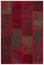 Iskece 33128 Red Patchwork Wool Handmade Area Rug 3'11" x 5'11"