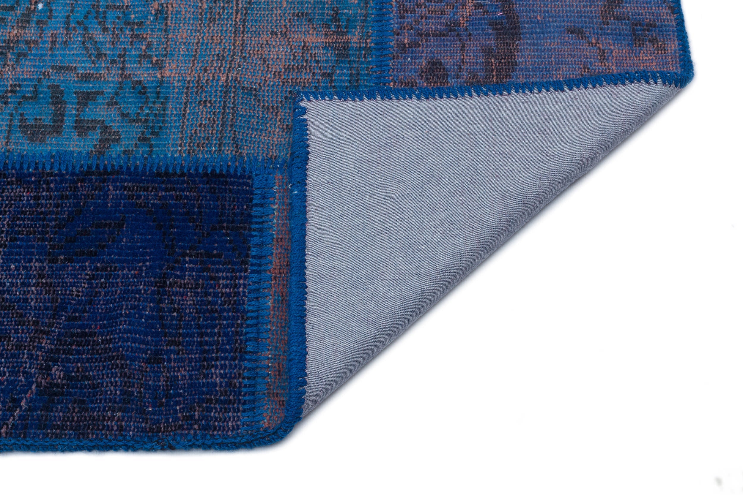 Iskece 33129 Blue Patchwork Wool Handmade Area Rug 3'11" x 5'11"