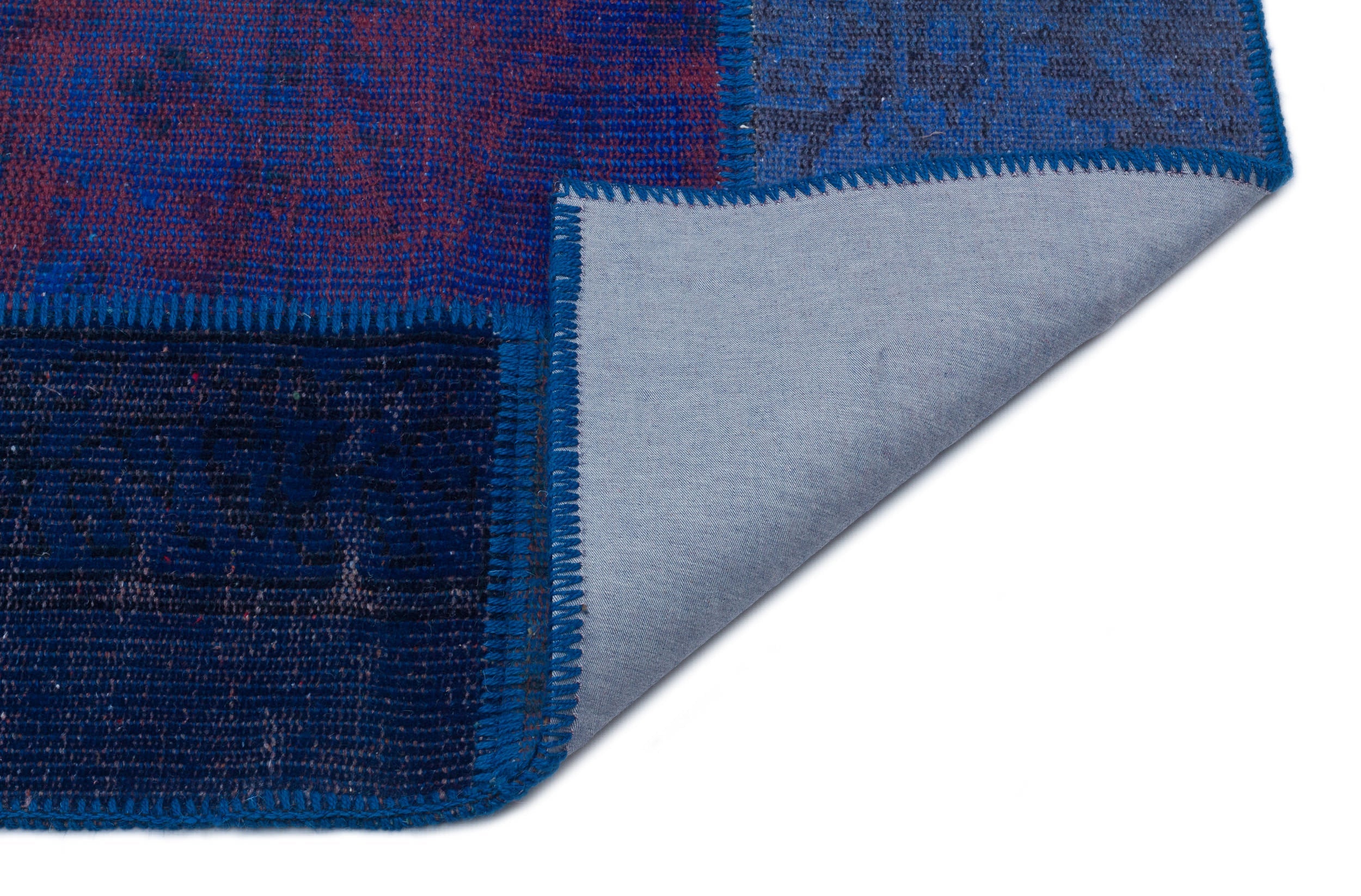 Iskece 33131 Blue Patchwork Wool Handmade Area Rug 3'11" x 5'11"