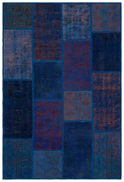 Iskece 33131 Blue Patchwork Wool Handmade Area Rug 3'11" x 5'11"