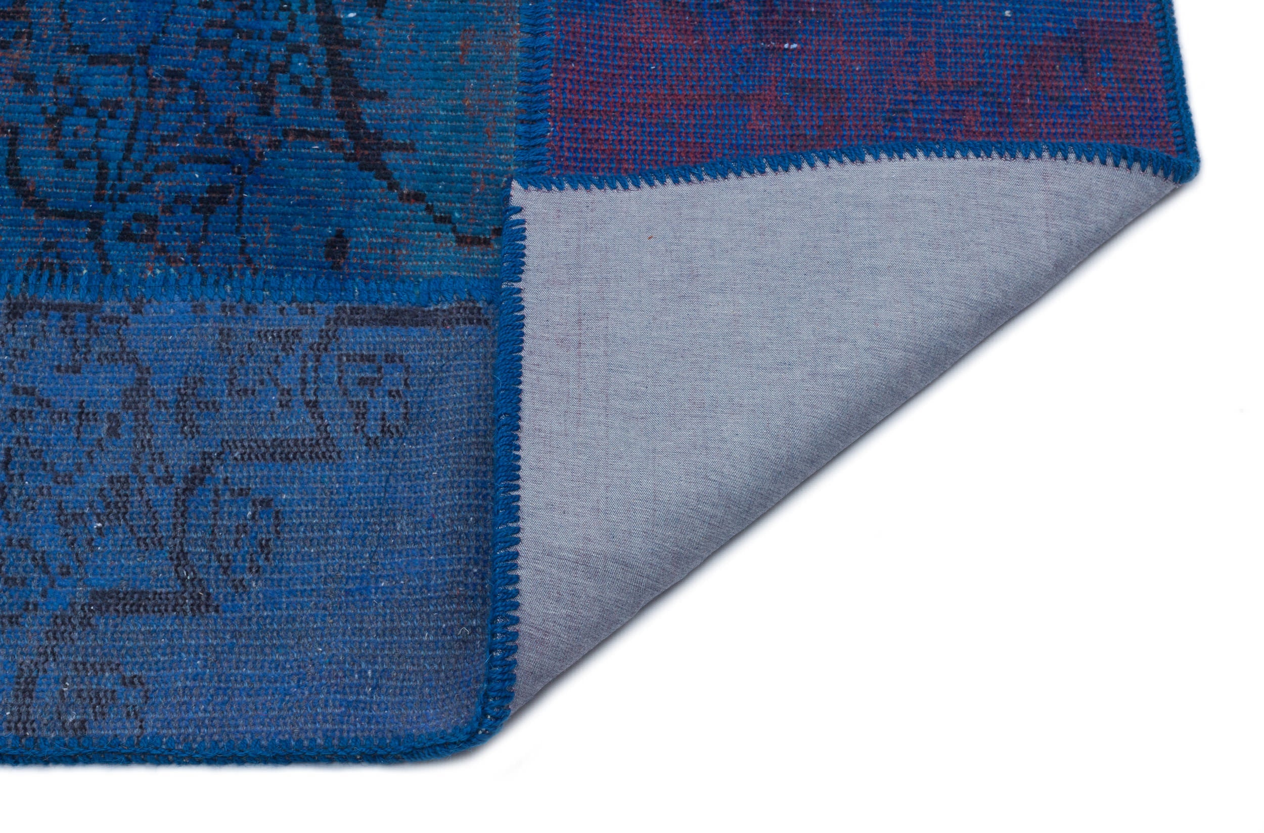 Iskece 33133 Blue Patchwork Wool Handmade Area Rug 3'11" x 5'11"