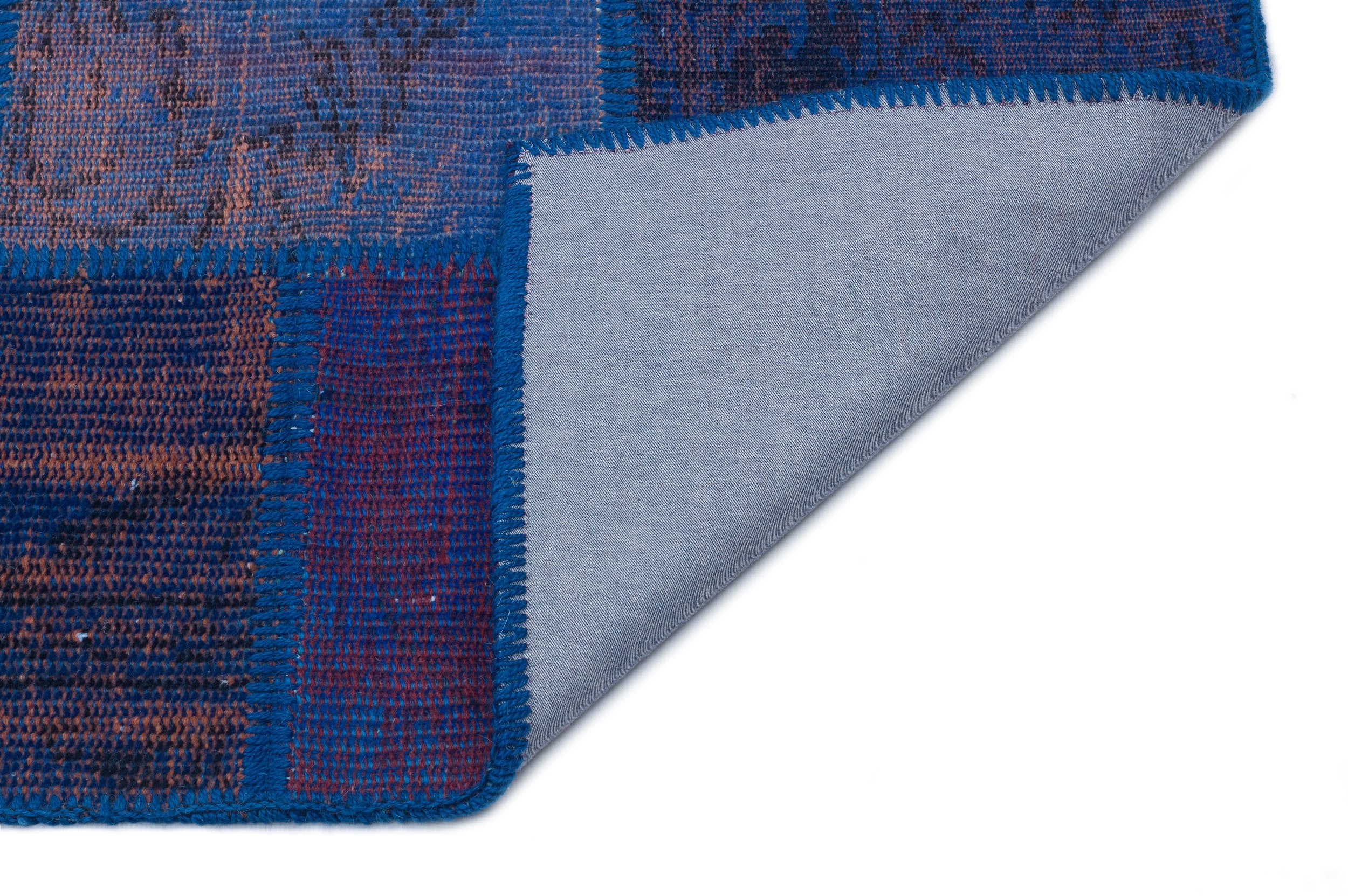Iskece 33135 Blue Patchwork Wool Handmade Area Rug 3'11" x 5'11"