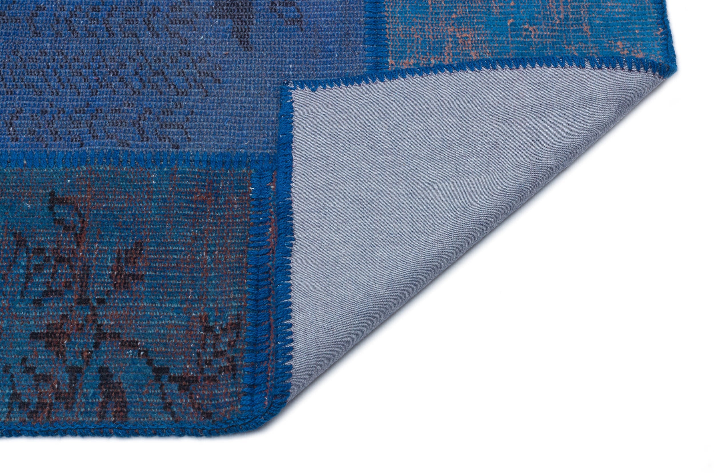 Iskece 33138 Blue Patchwork Wool Handmade Area Rug 3'11" x 5'11"