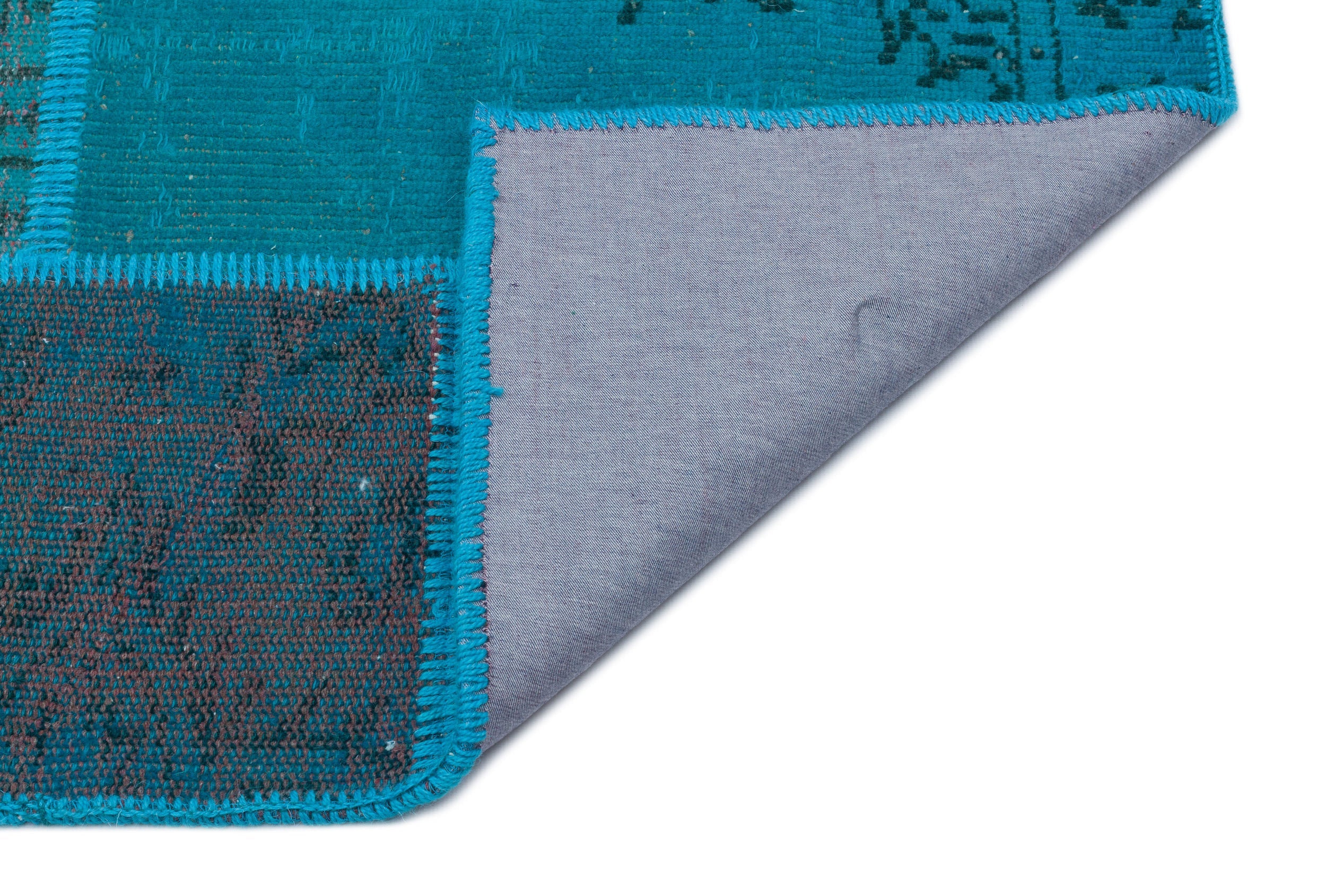 Iskece 33139 Turquoise Patchwork Wool Handmade Area Rug 3'11" x 5'11"