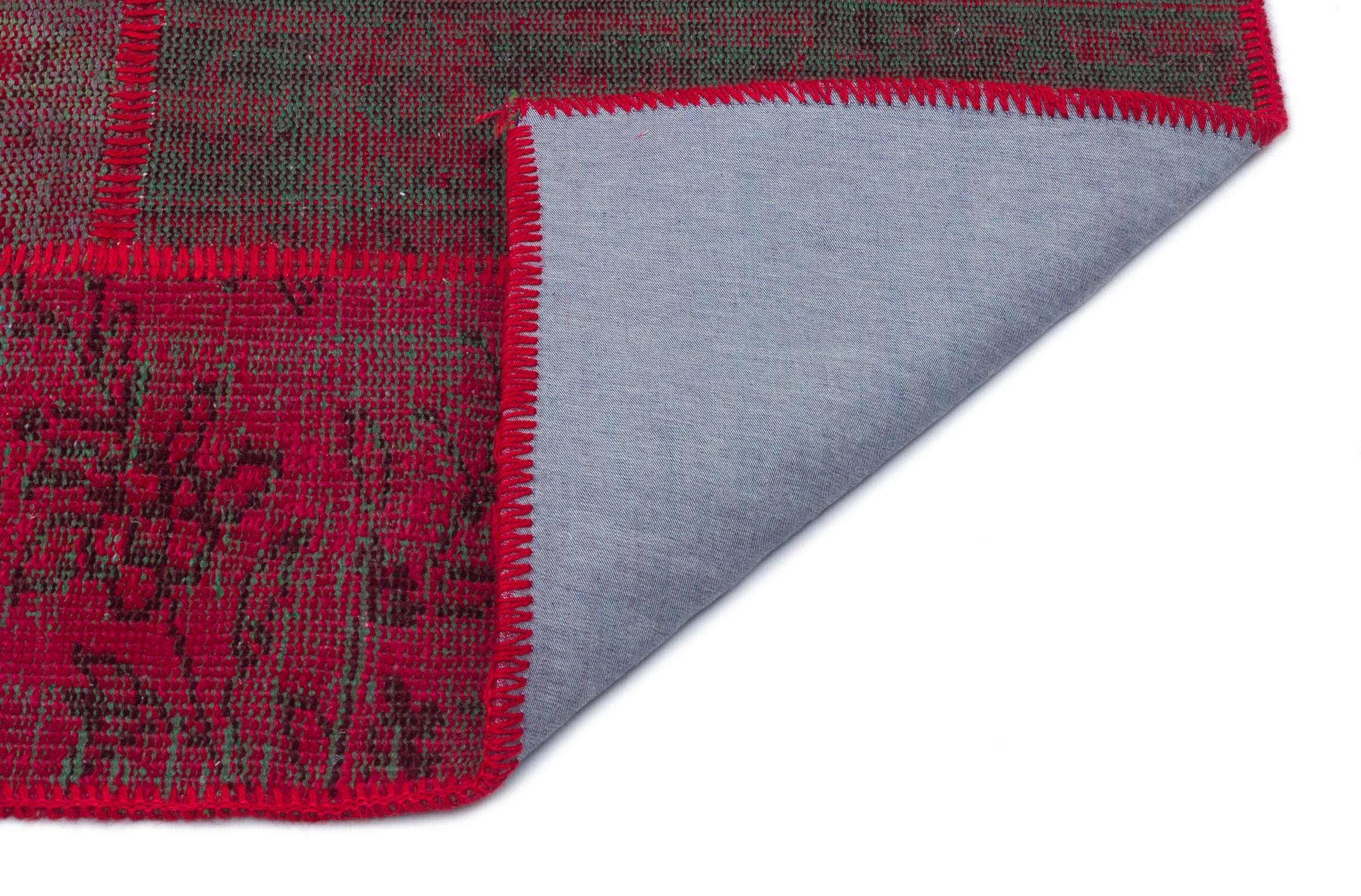 Iskece 33142 Red Patchwork Wool Handmade Area Rug 3'11" x 5'11"