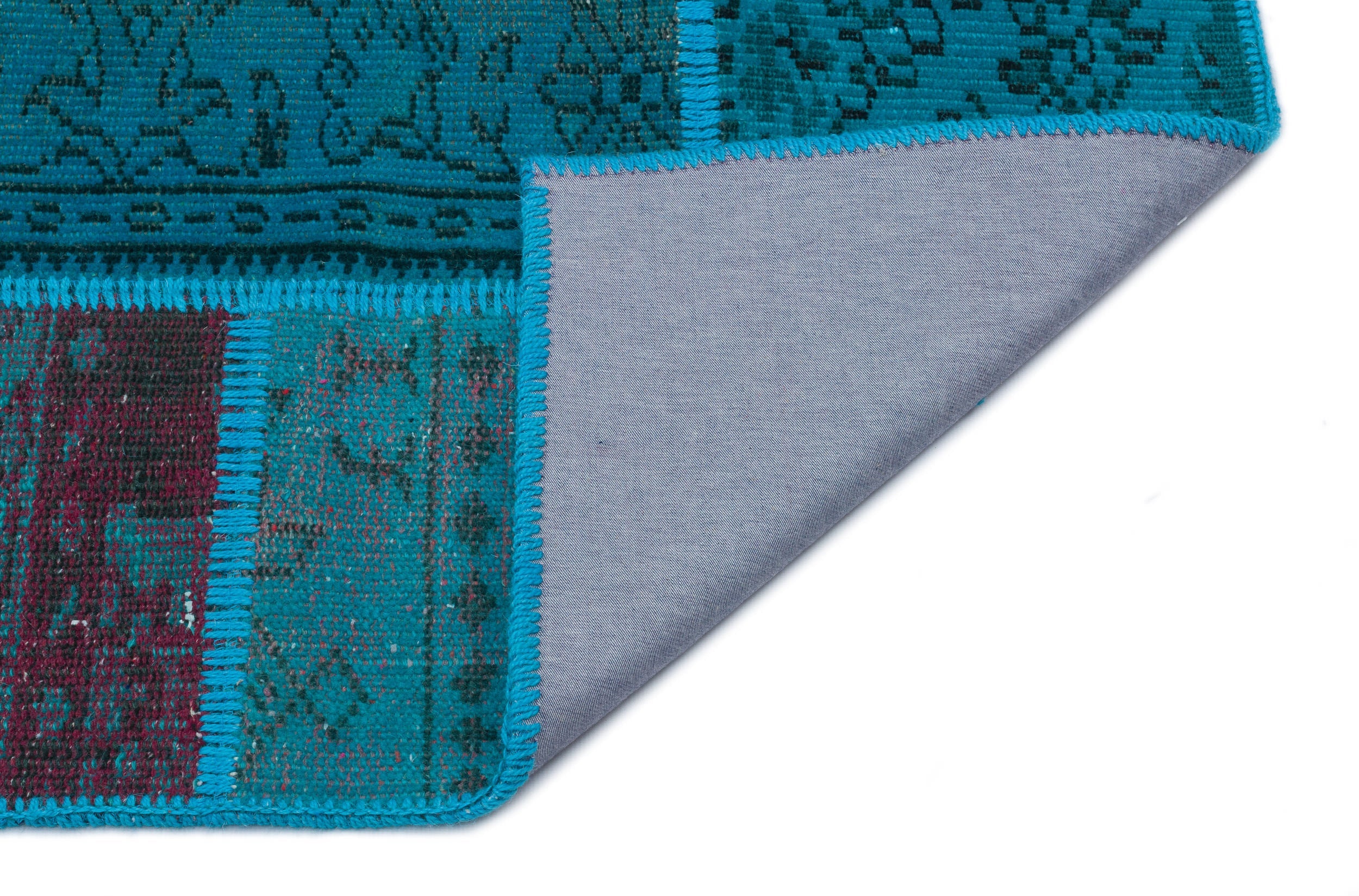 Iskece 33145 Turquoise Patchwork Wool Handmade Area Rug 3'11" x 5'11"