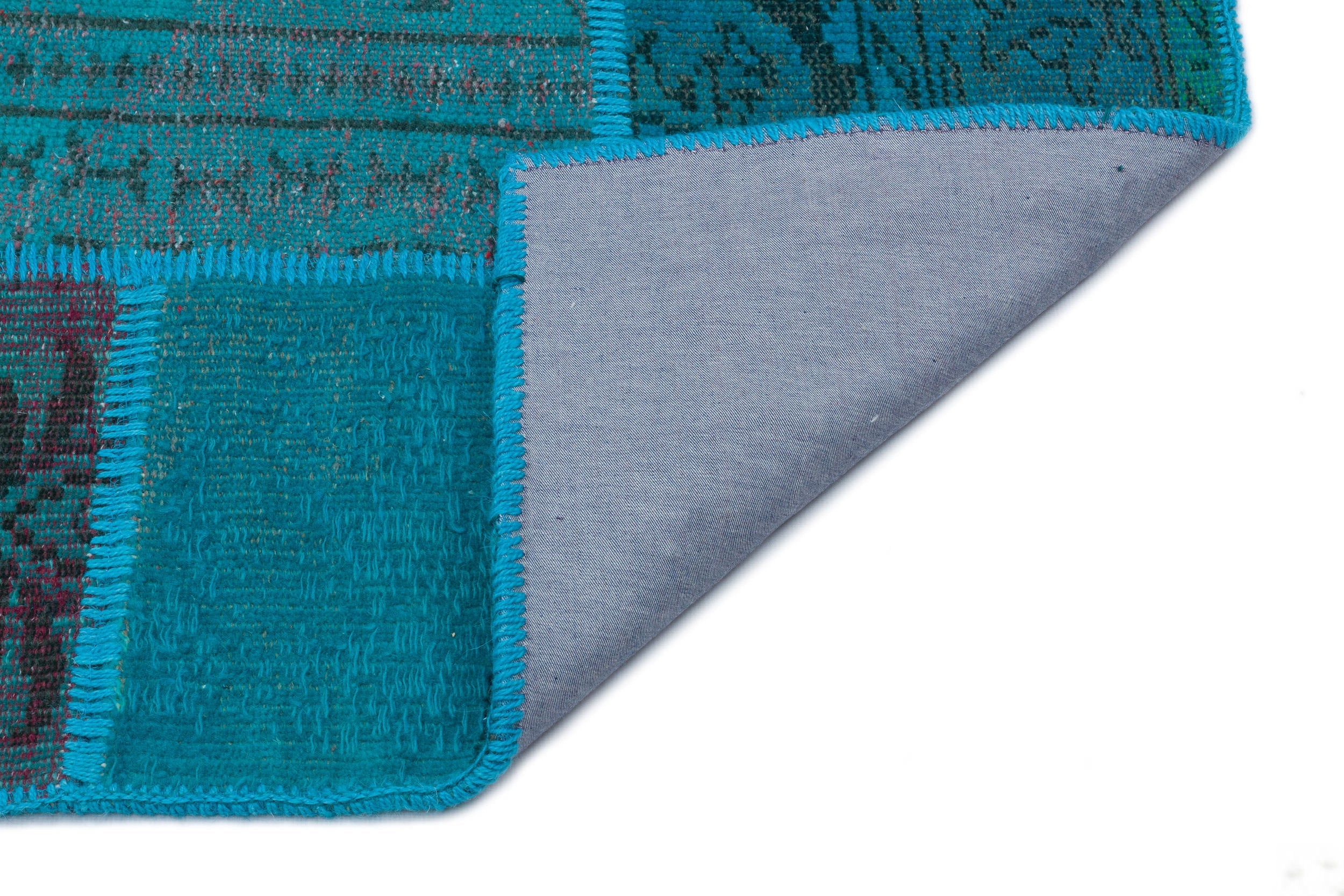 Iskece 33147 Turquoise Patchwork Wool Handmade Area Rug 3'11" x 5'11"