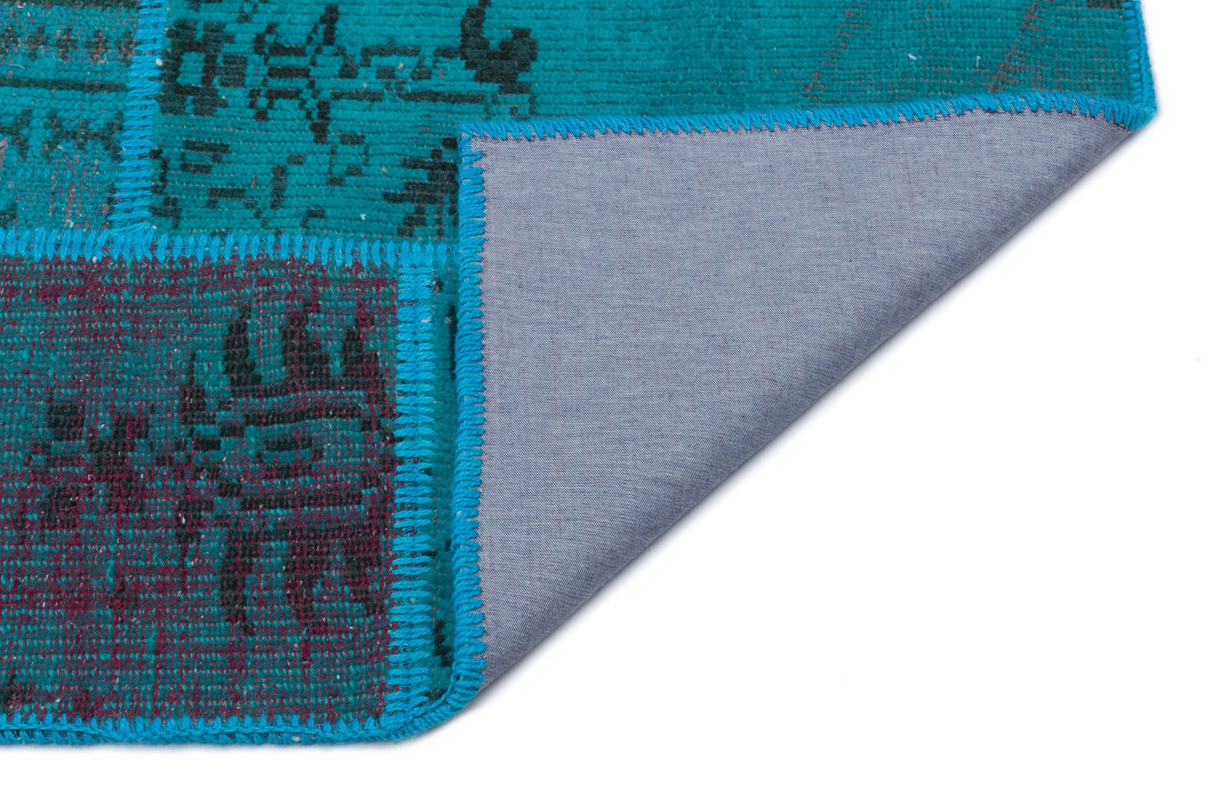 Iskece 33148 Turquoise Patchwork Wool Handmade Area Rug 3'11" x 5'11"