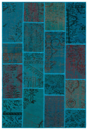Iskece 33148 Turquoise Patchwork Wool Handmade Area Rug 3'11" x 5'11"