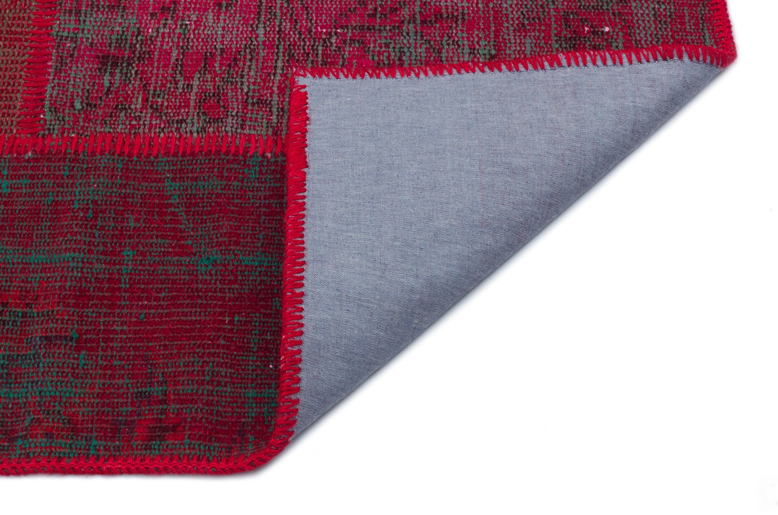 Iskece 33151 Red Patchwork Wool Handmade Area Rug 3'11" x 5'11"