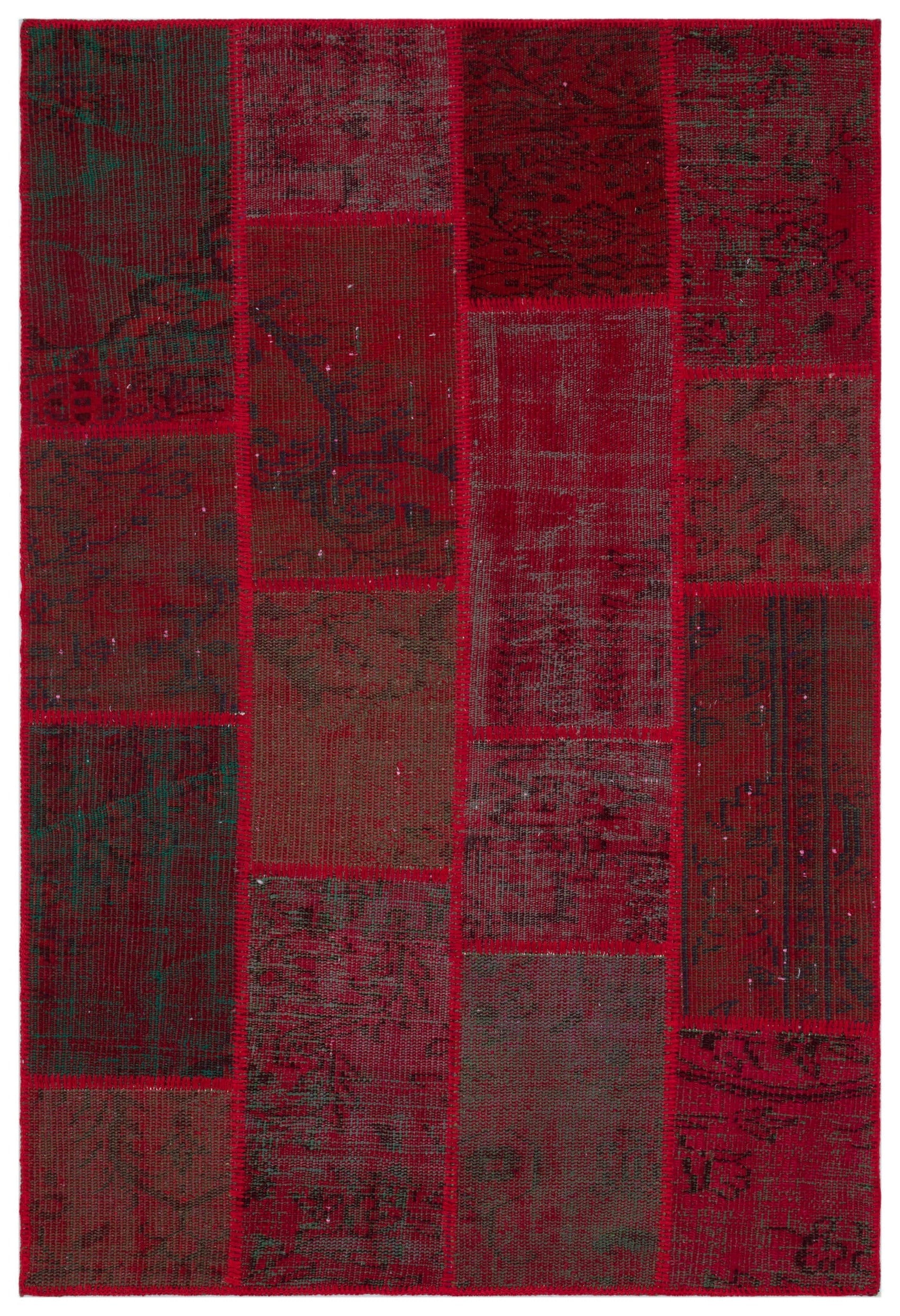 Iskece 33151 Red Patchwork Wool Handmade Area Rug 3'11" x 5'11"