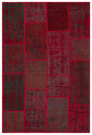 Iskece 33151 Red Patchwork Wool Handmade Area Rug 3'11" x 5'11"
