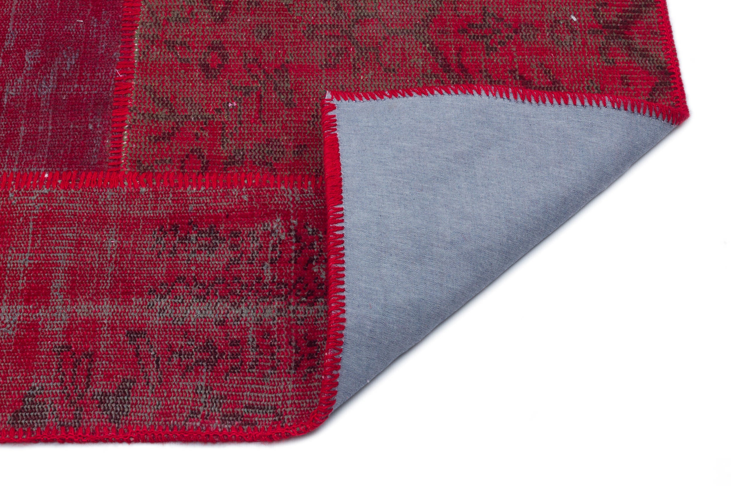 Iskece 33156 Red Patchwork Wool Handmade Area Rug 3'11" x 5'11"