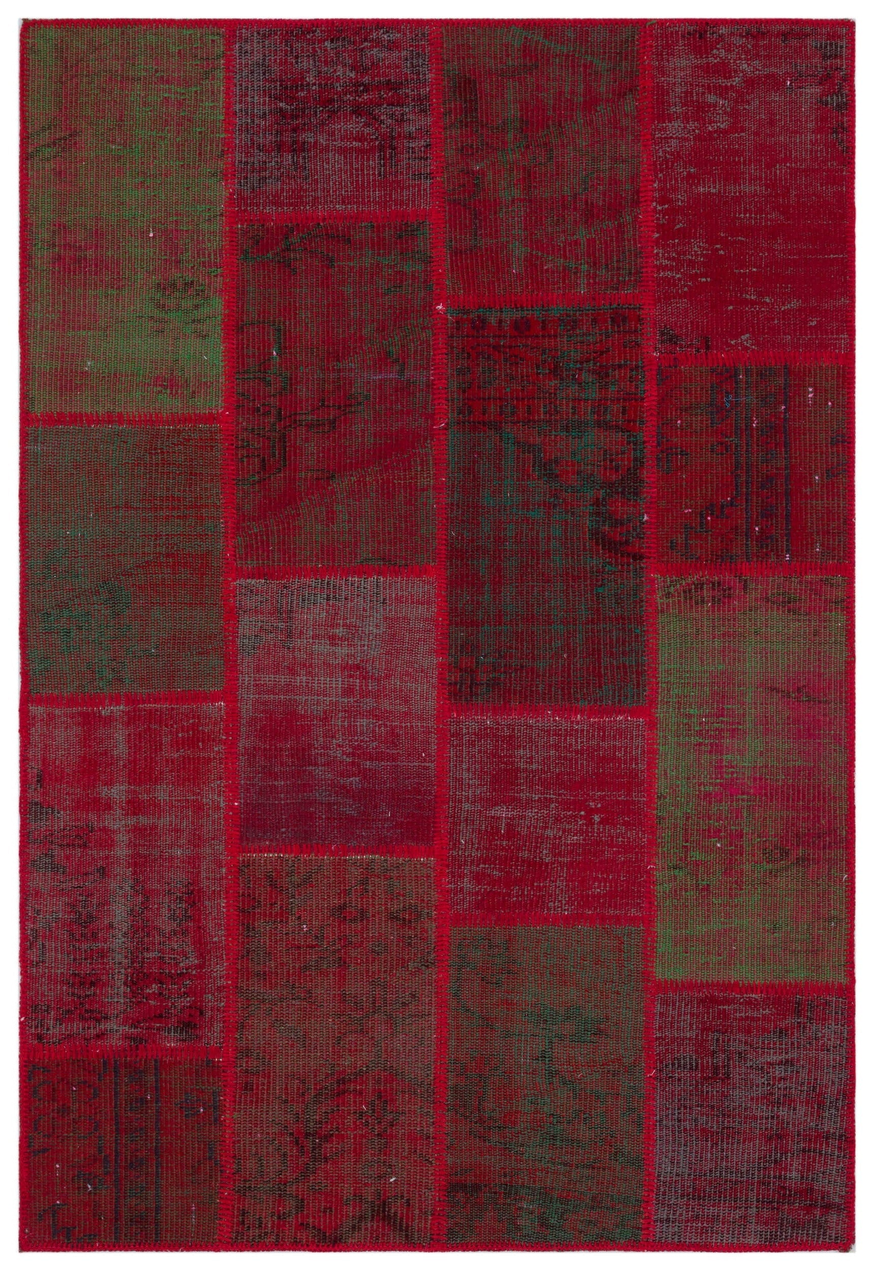 Iskece 33156 Red Patchwork Wool Handmade Area Rug 3'11" x 5'11"