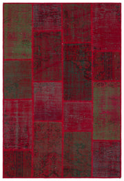 Iskece 33156 Red Patchwork Wool Handmade Area Rug 3'11" x 5'11"