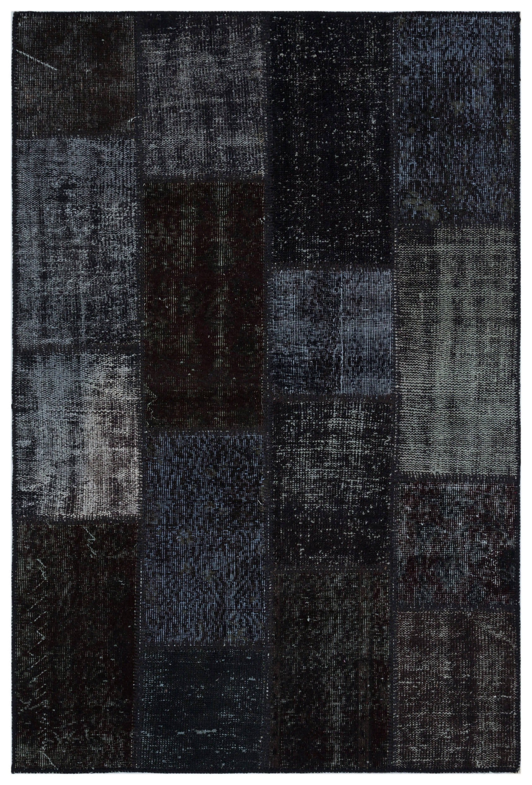 Iskece 33165 Black Patchwork Wool Handmade Area Rug 3'11" x 5'11"