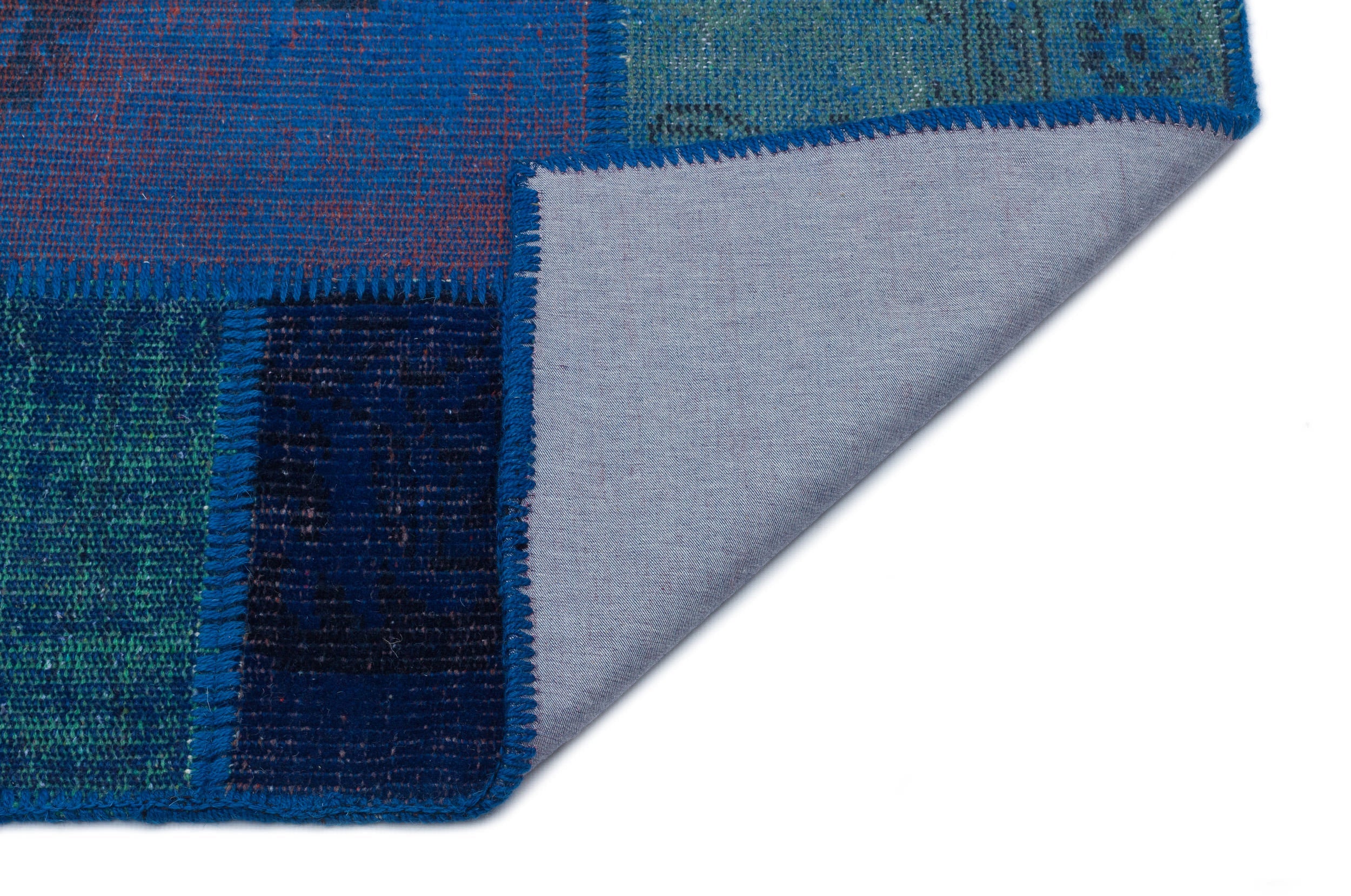 Iskece 33170 Blue Patchwork Wool Handmade Area Rug 3'11" x 5'11"