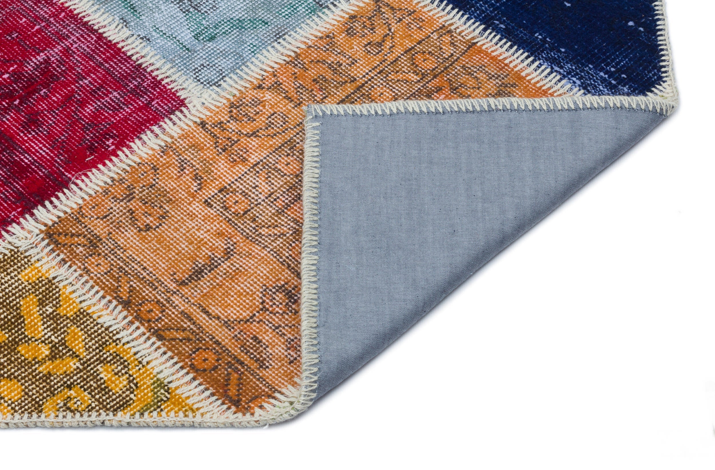Iskece 33172 Beige Patchwork Wool Handmade Area Rug 3'11" x 6'1"