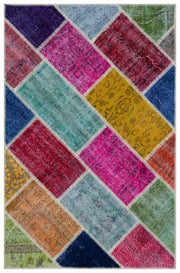 Iskece 33172 Beige Patchwork Wool Handmade Area Rug 3'11" x 6'1"