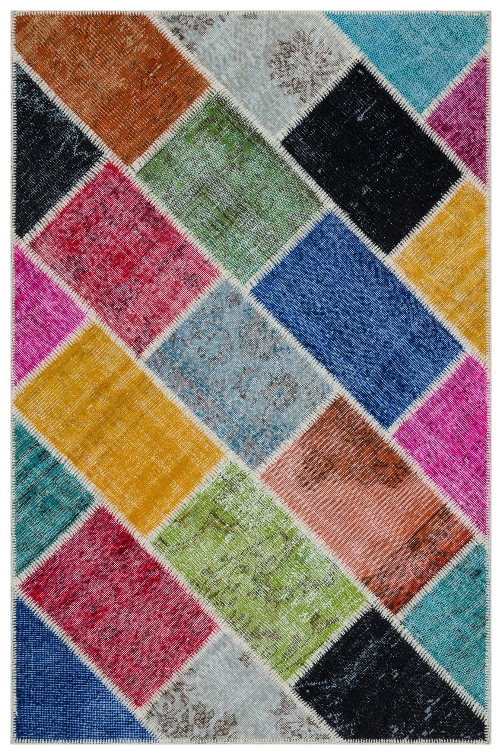 Iskece 33174 Beige Patchwork Wool Handmade Area Rug 3'11" x 5'11"