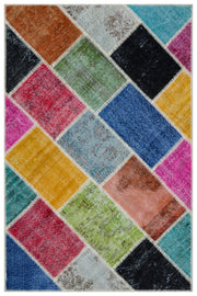 Iskece 33174 Beige Patchwork Wool Handmade Area Rug 3'11" x 5'11"