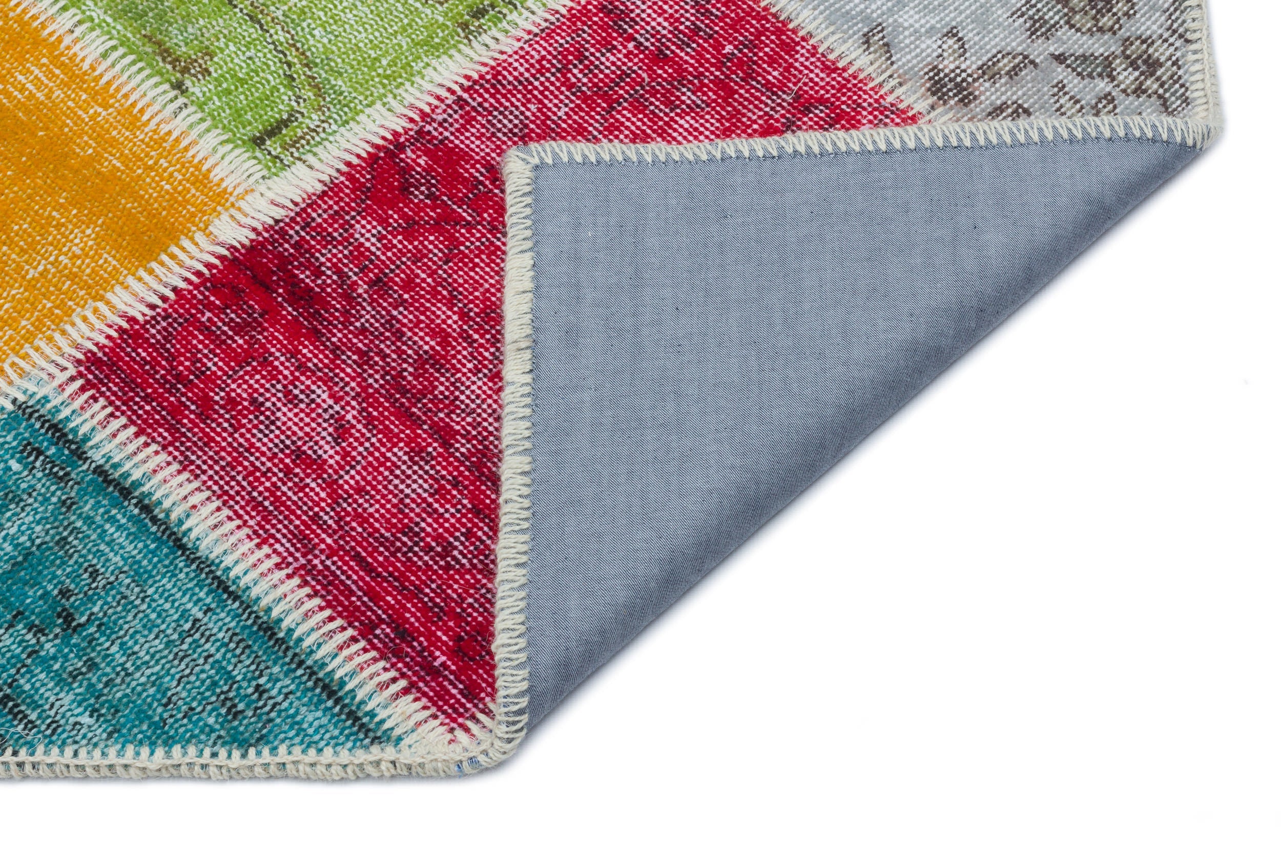 Iskece 33174 Beige Patchwork Wool Handmade Area Rug 3'11" x 5'11"