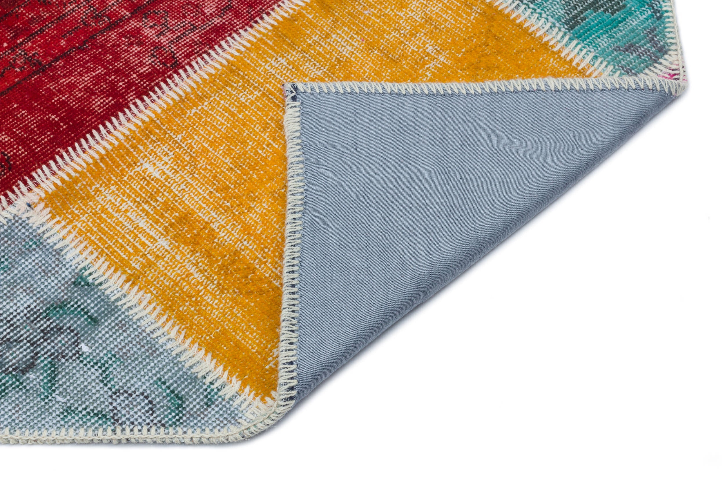Iskece 33177 Beige Patchwork Wool Handmade Area Rug 3'11" x 5'11"