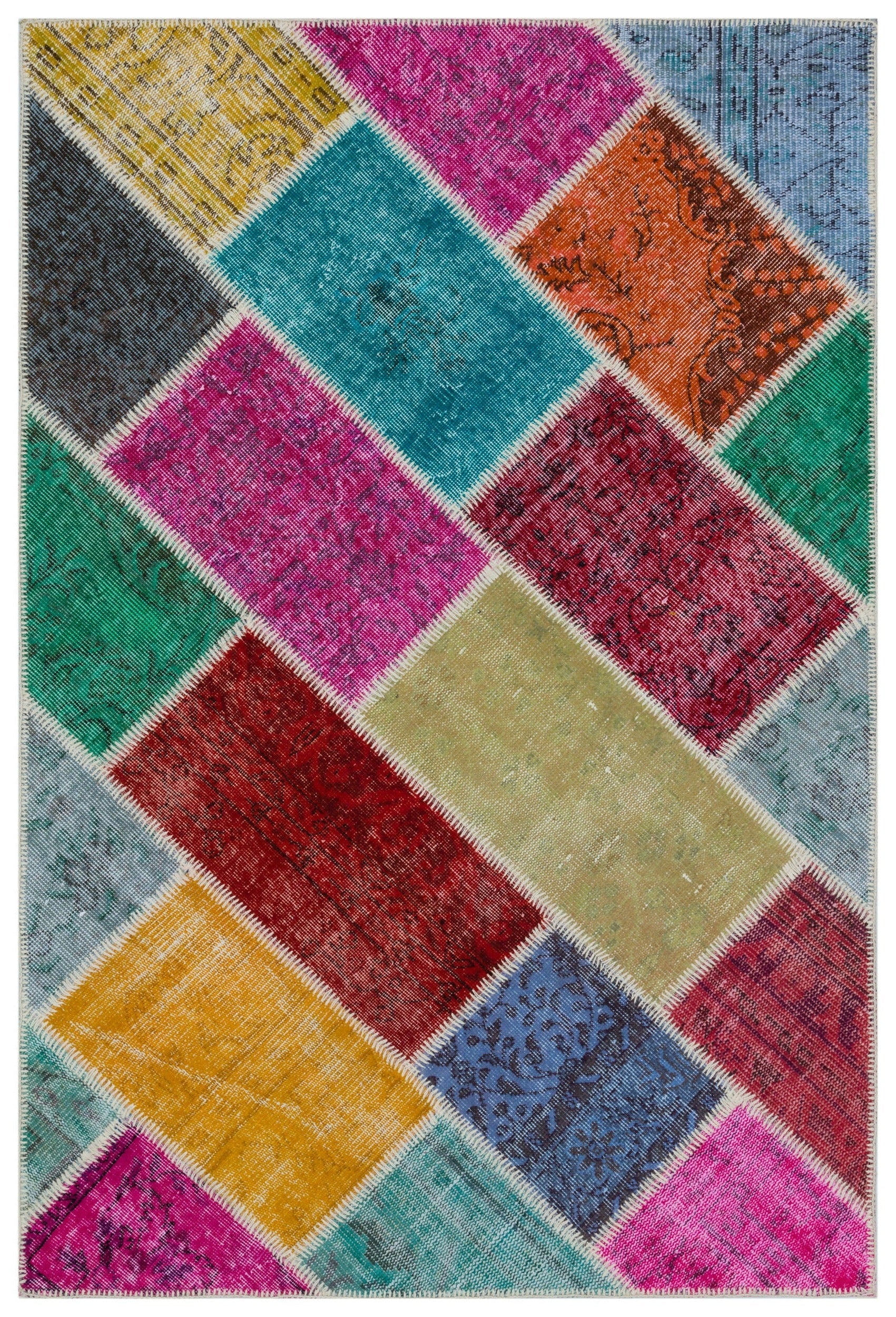 Iskece 33177 Beige Patchwork Wool Handmade Area Rug 3'11" x 5'11"