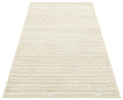 Cream Wool Area Rug - Machine Made Geometric Carpet With Soft Textured Viscose