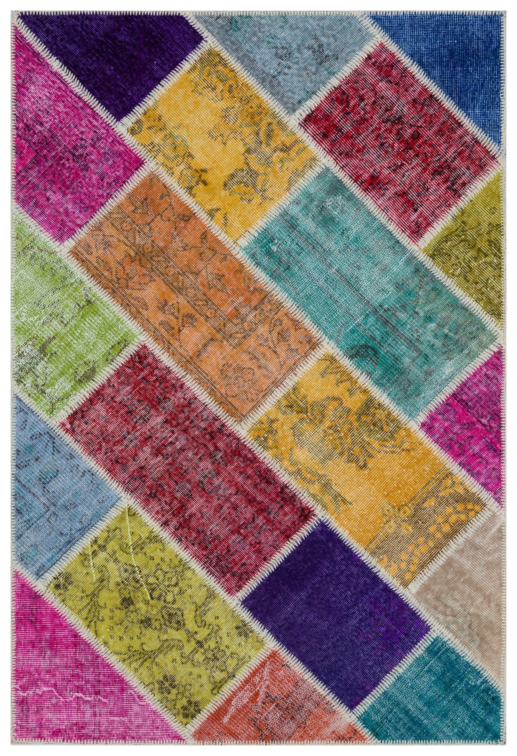 Iskece 33199 Beige Patchwork Wool Handmade Area Rug 3'11" x 5'11"
