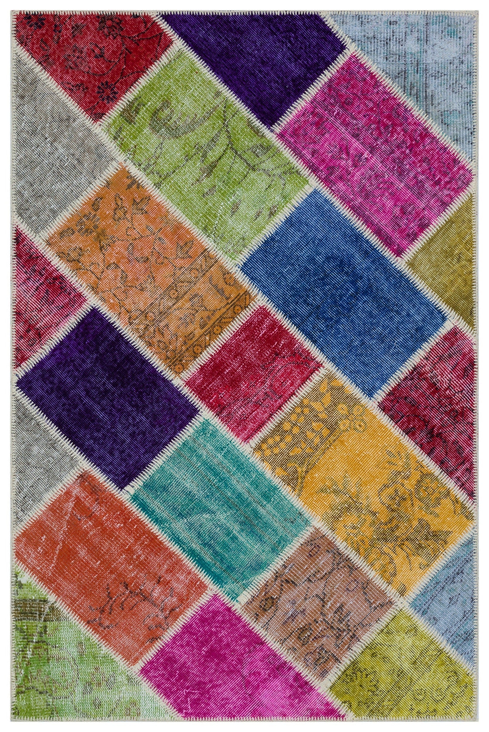 Iskece 33202 Beige Patchwork Wool Handmade Area Rug 3'11" x 5'11"