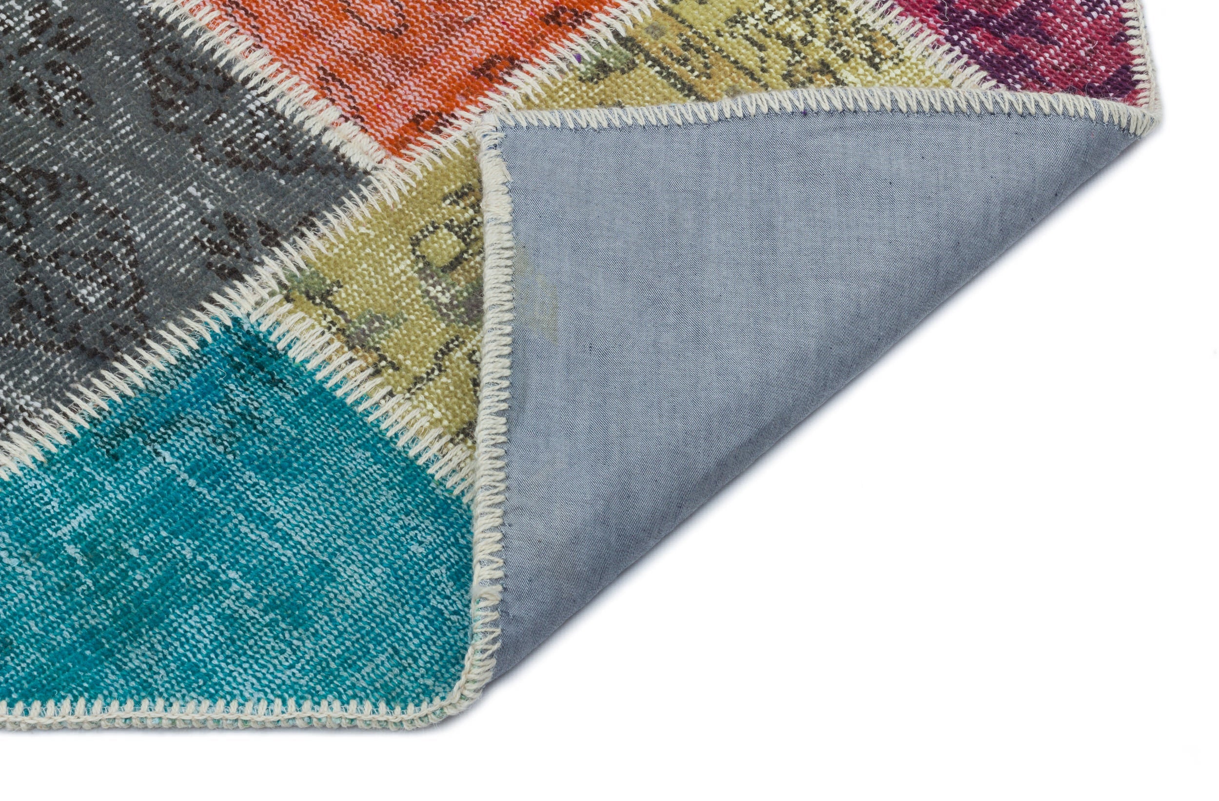 Iskece 33203 Beige Patchwork Wool Handmade Area Rug 3'11" x 6'1"