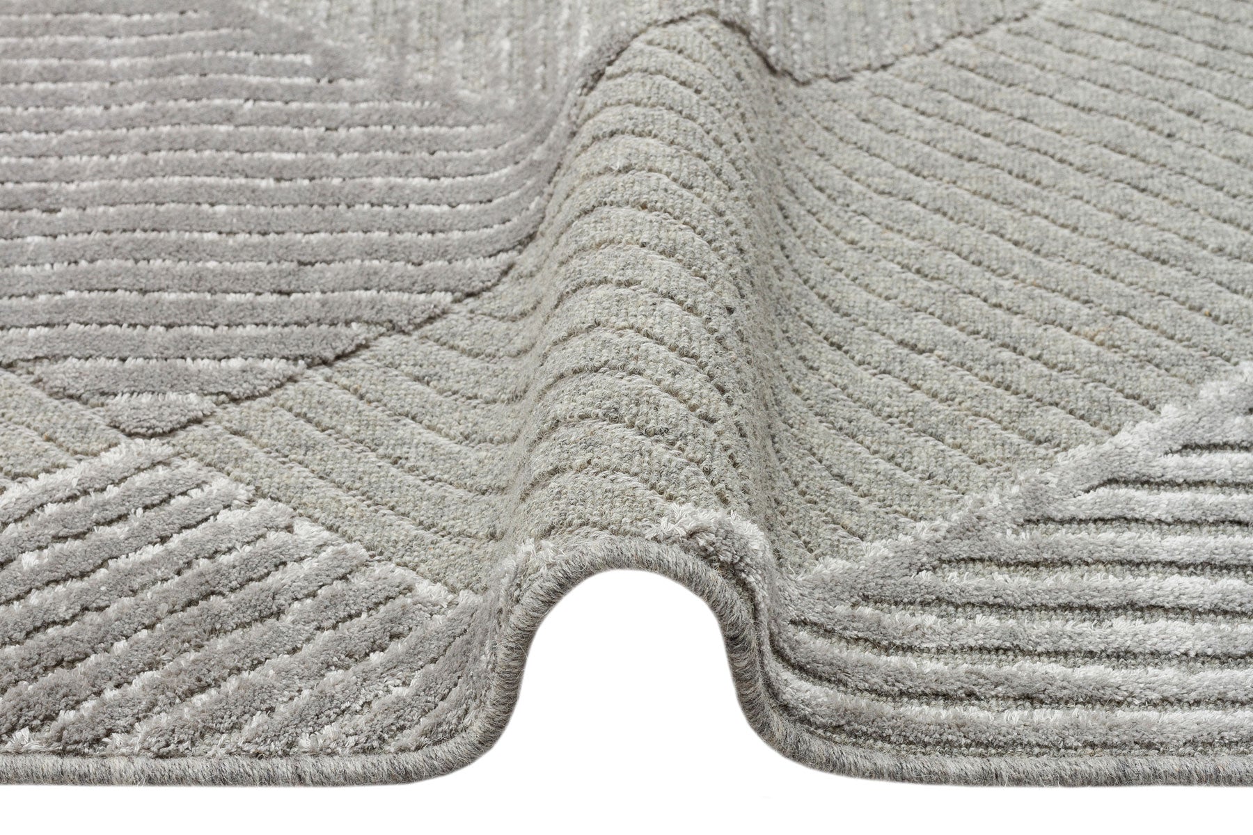 Grey Geometric Area Rug – Wool Viscose Carpet | Machine Made Modern Woven
